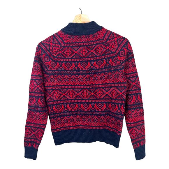 J Crew Cheerful Fair Isle Mock Neck Lambs Wool Sweater Red Blue XS Extra Small - Picture 4 of 10